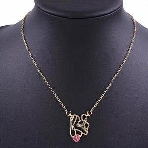 Mother Baby Rhinestone pink heart necklace